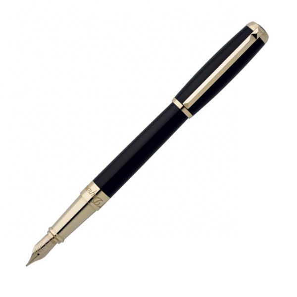 S.T. Dupont Line D Fountain Pen Black Lacquer & Gold