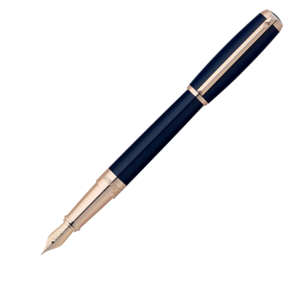 S.T. Dupont Line D Fountain Pen Blue Lacquer Pink Gold