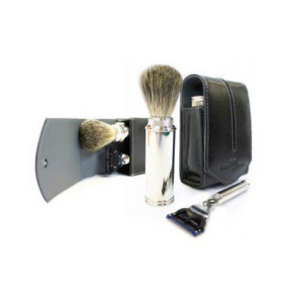 Edwin Jagger Black Leather Fusion Travel Shaving Kit