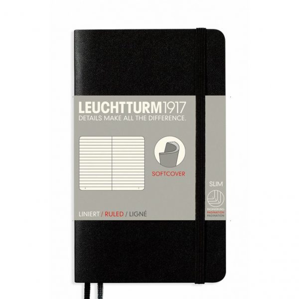 Leuchtturm 1917 Notebook A6 Softcover Ruled - Black