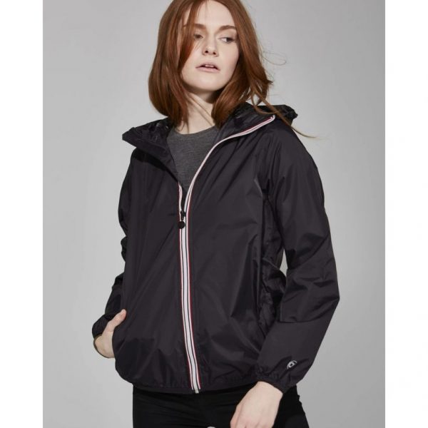 Ladies Full Zip Packable Rain Jacket - Black